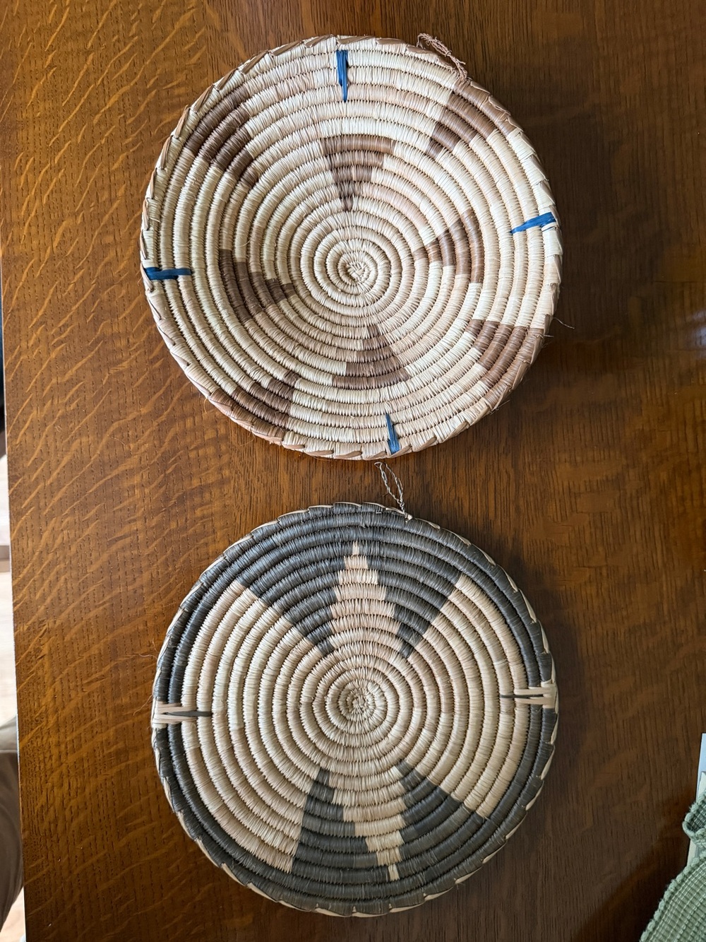Handwoven Round Decorative Wall Baskets - Natural, Brown & Blue